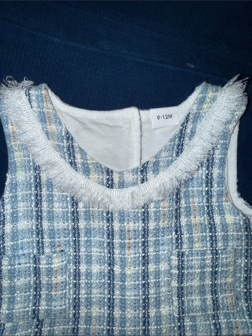 Girls Blue Plaid Tweed Peplum Jumpsuit